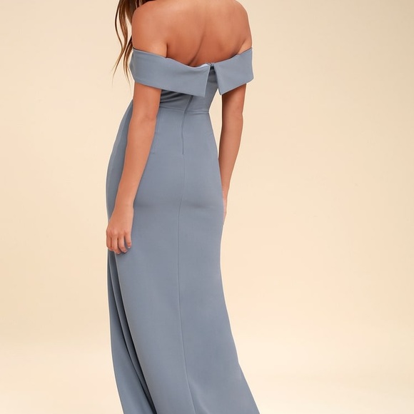 Off-the-Shoulder Blue Grey Dress - Picture 2 of 6